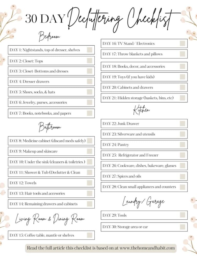 30 Days, 30 Tasks: A Busy Person’s Guide to New Year Decluttering with Decluttering Checklist