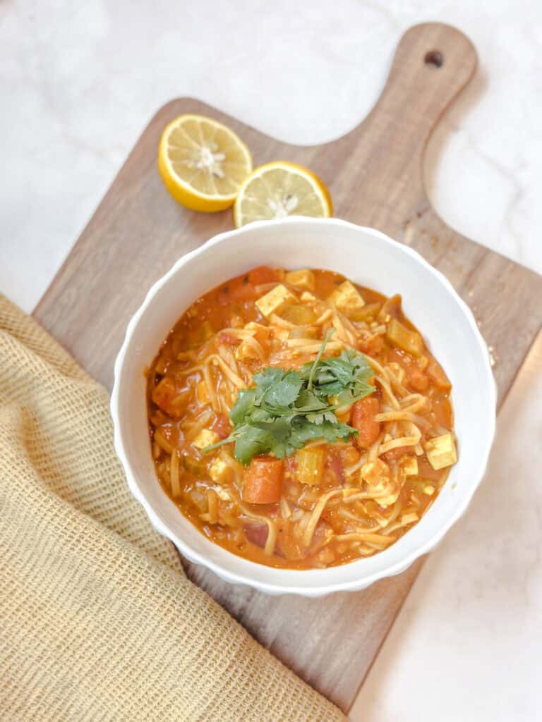Spicy Tomato Coconut Noodle Vegan Soup (Anti-Inflammatory + Cozy)
